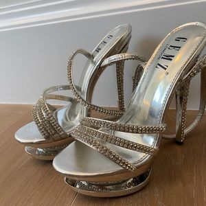 Rhinestone embellished silver sandals